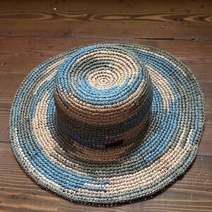 Blue and Natural Straw Sun Hat